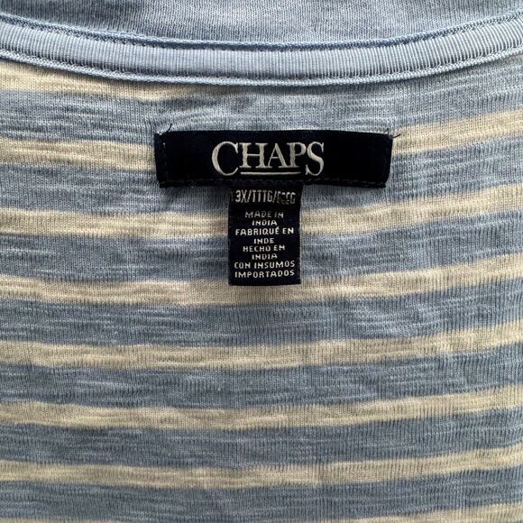 Chaps Women’s 3X Blue White Striped Ombre Henley Top 3/4‎ Sleeve 100% Cotton - Picture 6 of 7